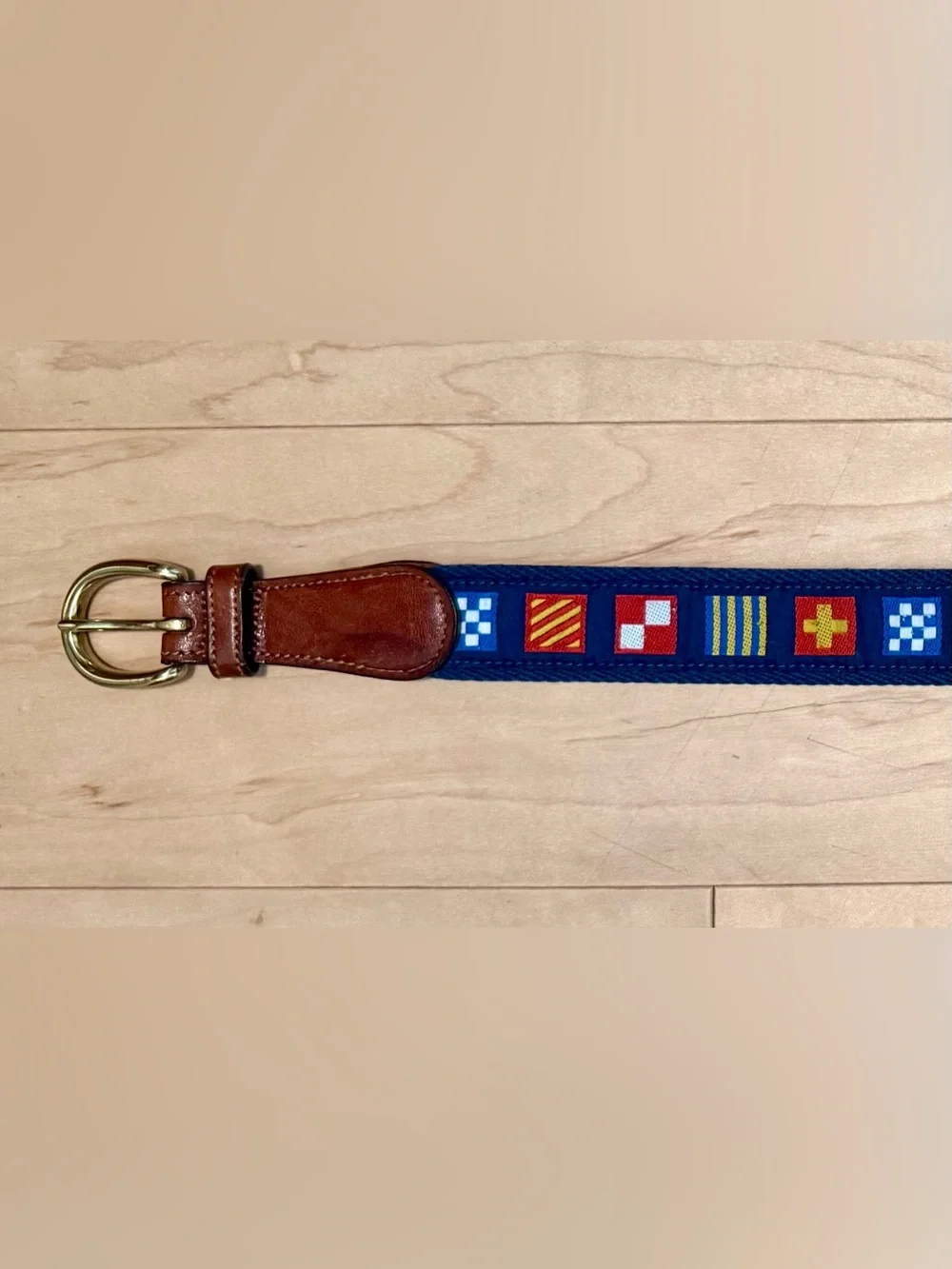 VTG Jos. A. Bank Nautical Signal Flags Belt Canvas Leather Brass Made in USA 40